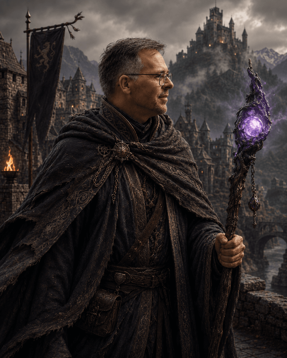 Craig von Chamier — robed as a mage with a glowing staff